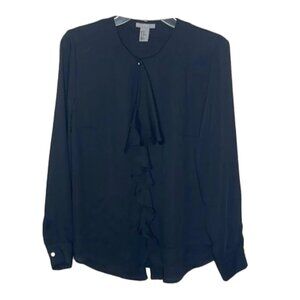 H&M Navy Blouse with Ruffle Detail